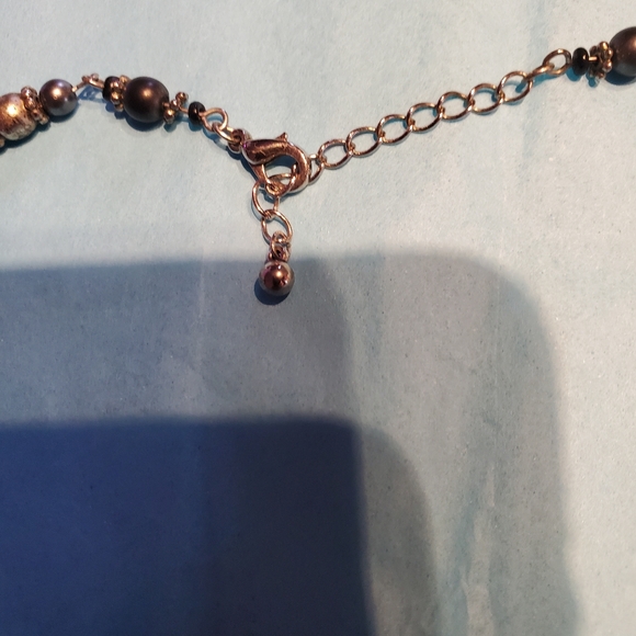 Silver, blue and charcoal beaded necklace - Picture 2 of 5